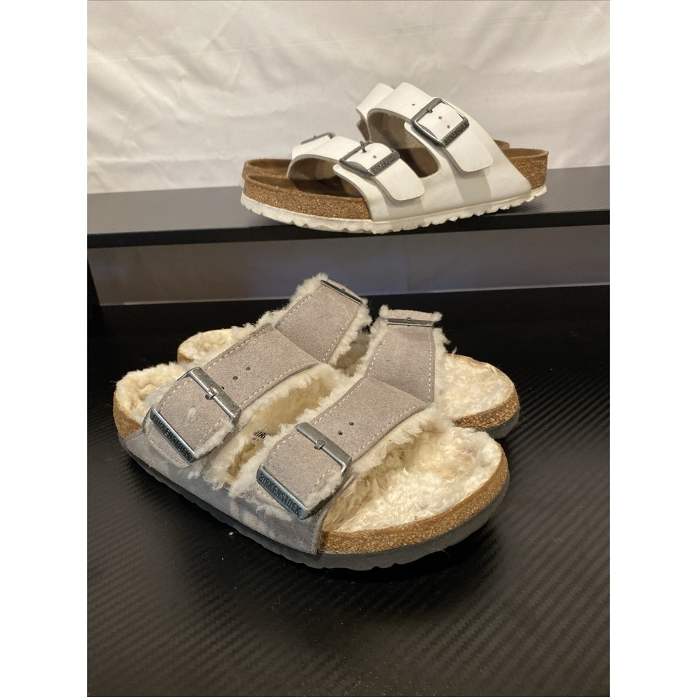2‎ Pair BIRKENSTOCK  Arizona SHERPA SHEARLING & BIRKO- Flor Sandals Size 37